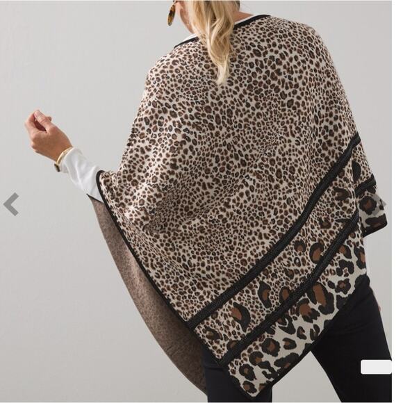 Chico's Cheetah Print Sweater Poncho Women's L/XL - Picture 9 of 10